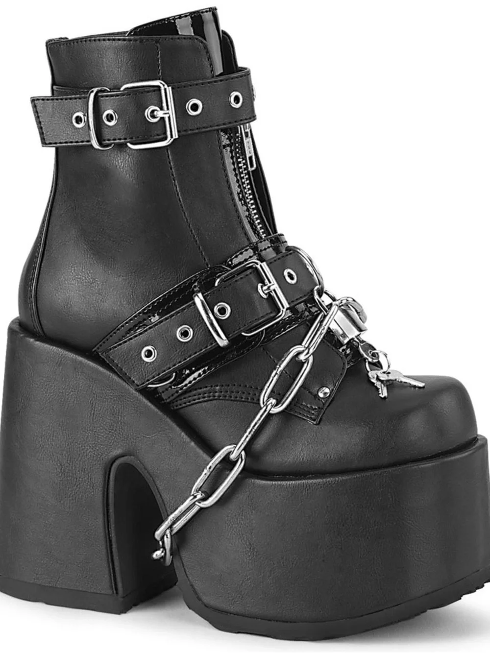 Demonia Black Platform Ankle Boots with Silver Chains
